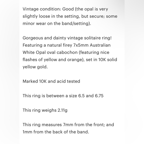Vintage 10K Australian White Opal Ring: Gold Dainty Oval Solitaire Size 6.5 - Picture 6 of 12